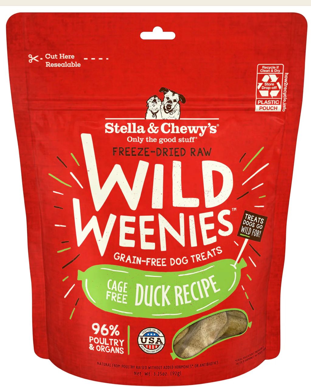 STELLA &amp; CHEWYS CAGE-FREE DUCK WILD WEENIES DOG TREAT 3.25OZ