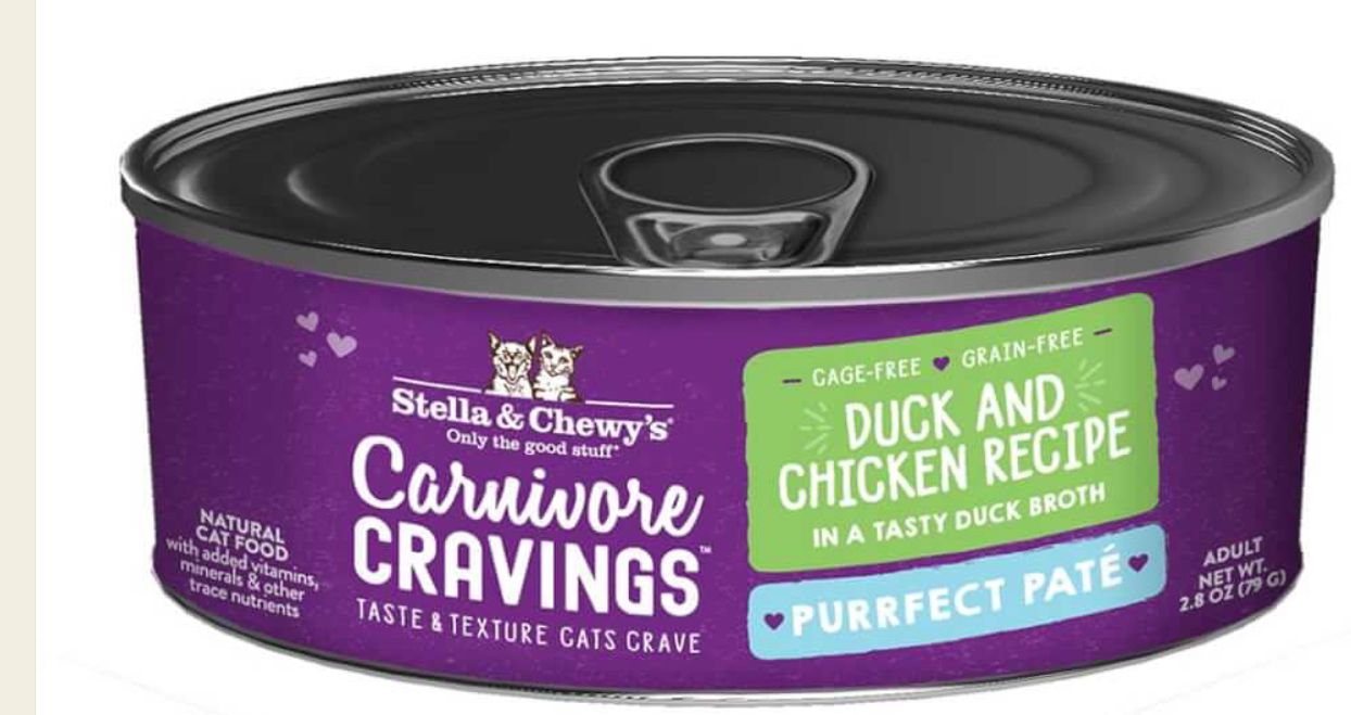 STELLA &amp; CHEWYS CARNIVORE CRAVINGS PURRFECT PATE DUCK &amp; CHICKEN RECIPE CAT FOOD 5.2OZ
