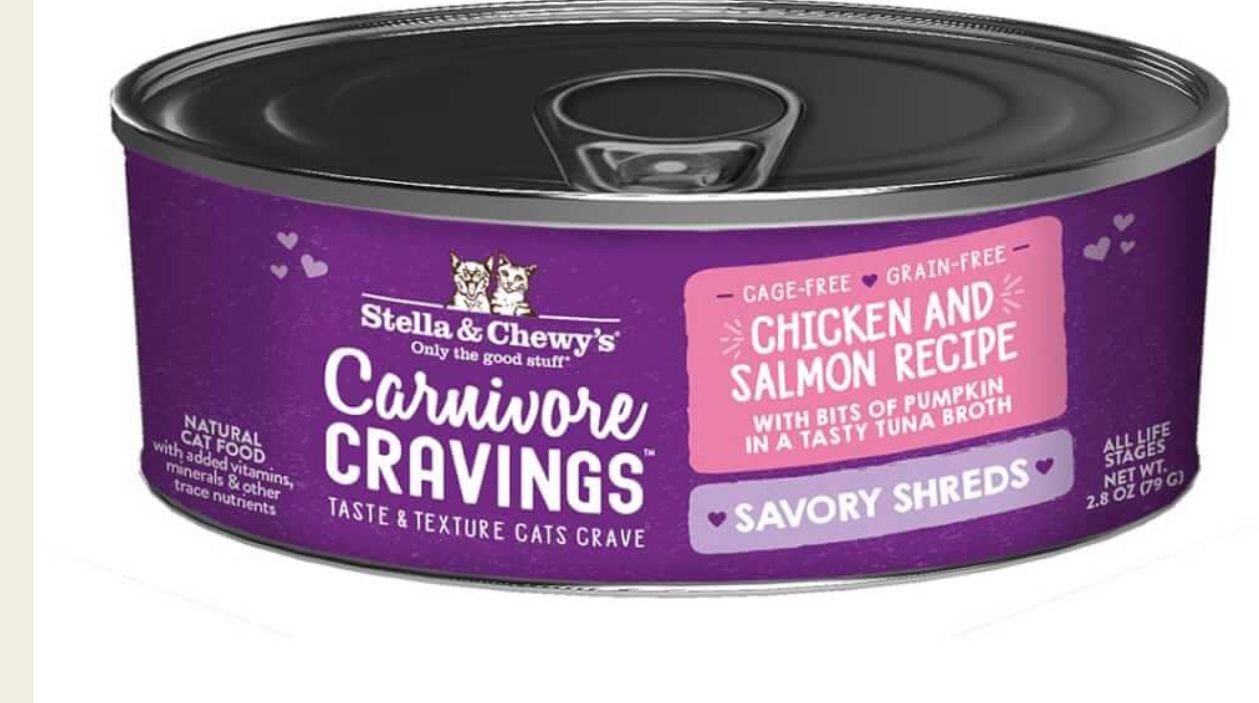 *STELLA &amp; CHEWYS CARNIVORE CRAVINGS SAVORY SHREDS CHICKEN &amp; SALMON RECIPE CAT FOOD 2.8OZ