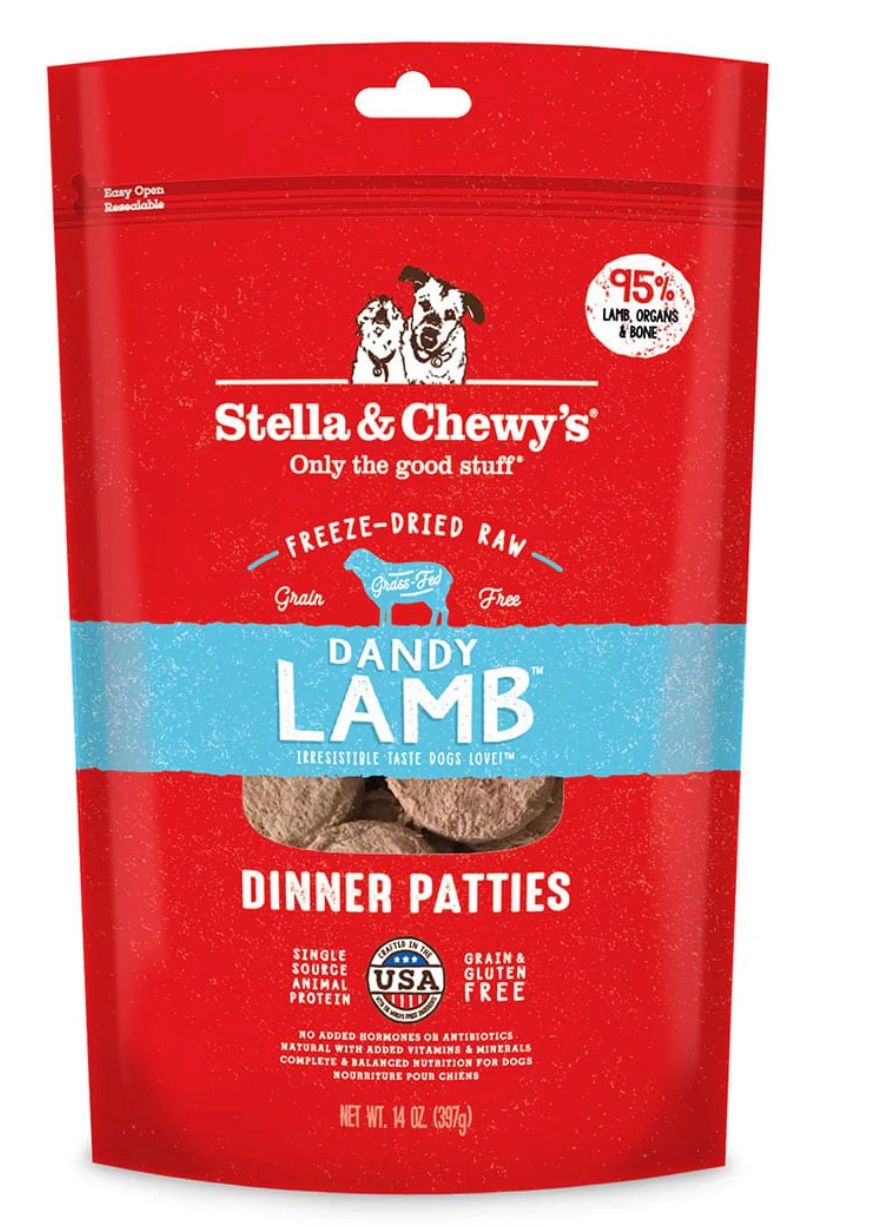 STELLA &amp; CHEWYS DANDY LAMB FREEZE-DRIED RAW DINNER PATTIES DOG FOOD 25OZ
