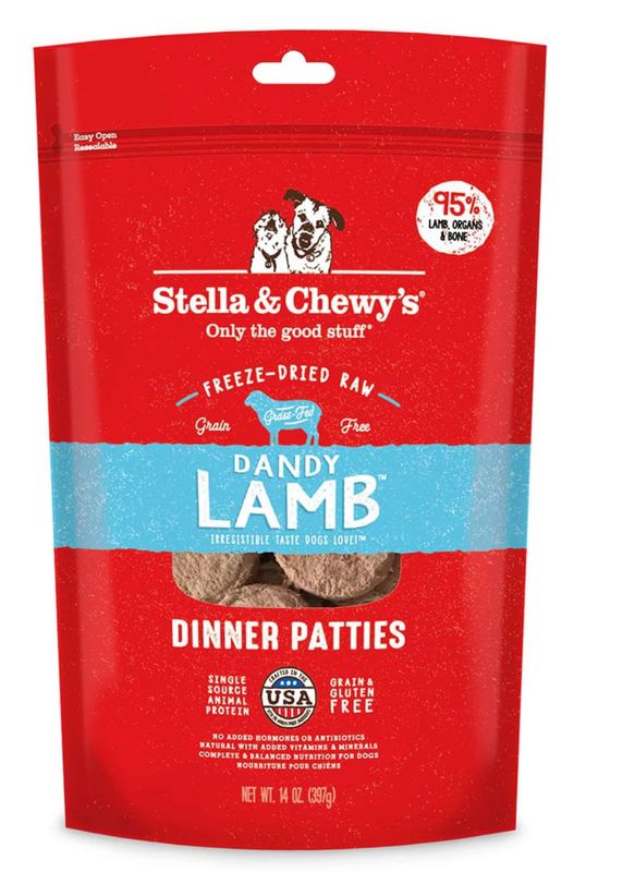 STELLA &amp; CHEWYS DANDY LAMB FREEZE-DRIED RAW DINNER PATTIES DOG FOOD 25OZ