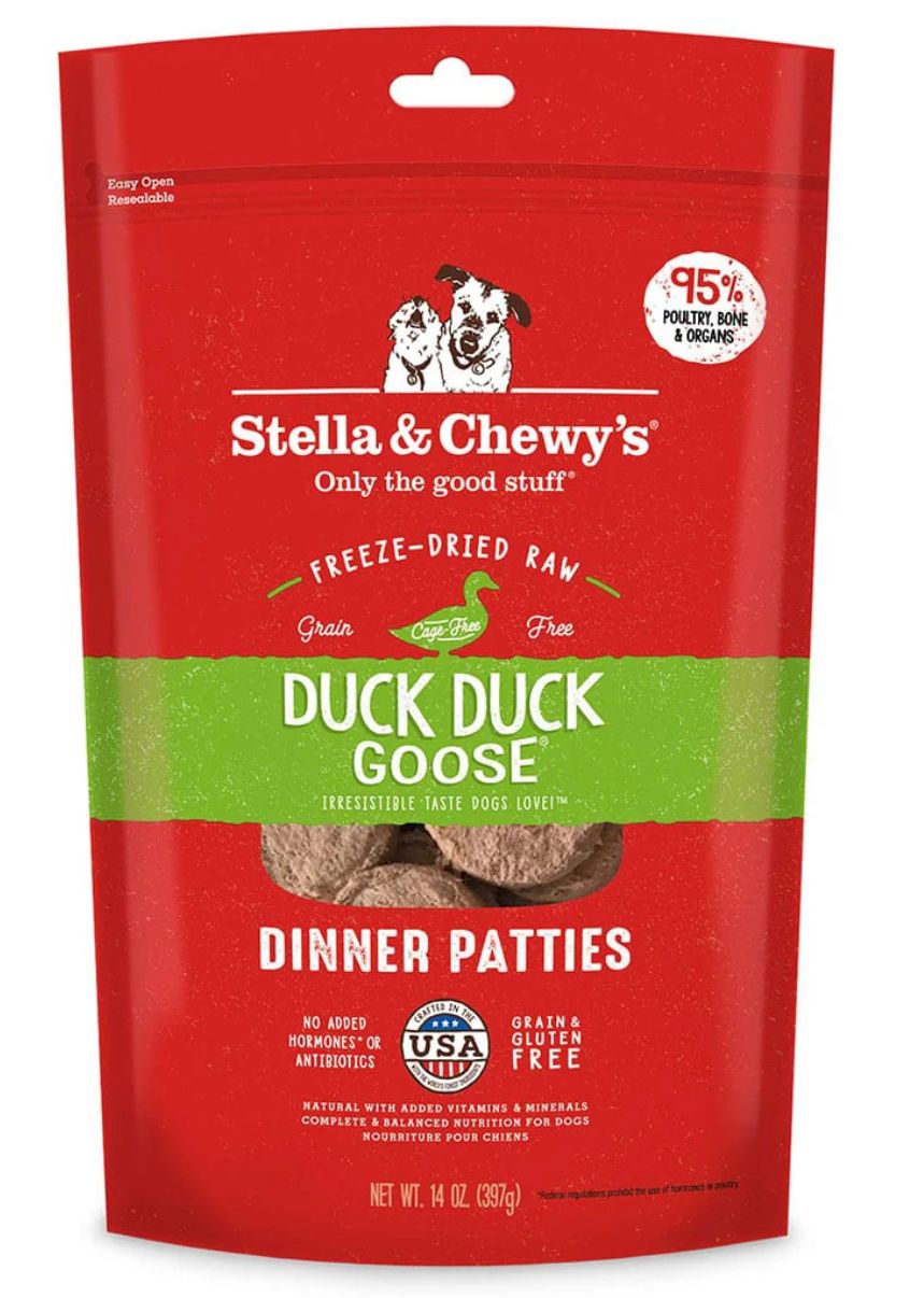 STELLA &amp; CHEWYS DUCK DUCK GOOSE FREEZE-DRIED RAW DINNER PATTIES DOG FOOD 25OZ