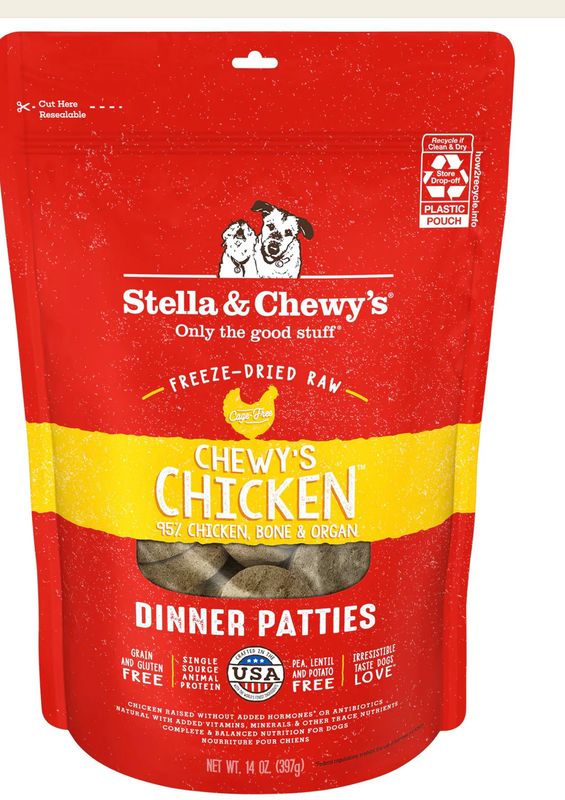 STELLA &amp; CHEWYS CHICKEN FREEZE-DRIED RAW DINNER PATTIES DOG FOOD 25OZ