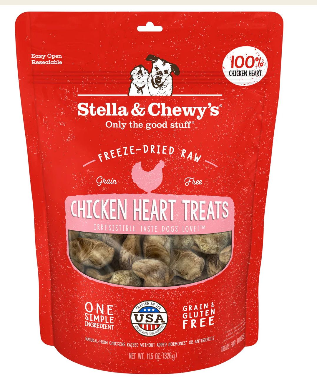 STELLA &amp; CHEWYS CHICKEN HEART DOG TREATS 3OZ