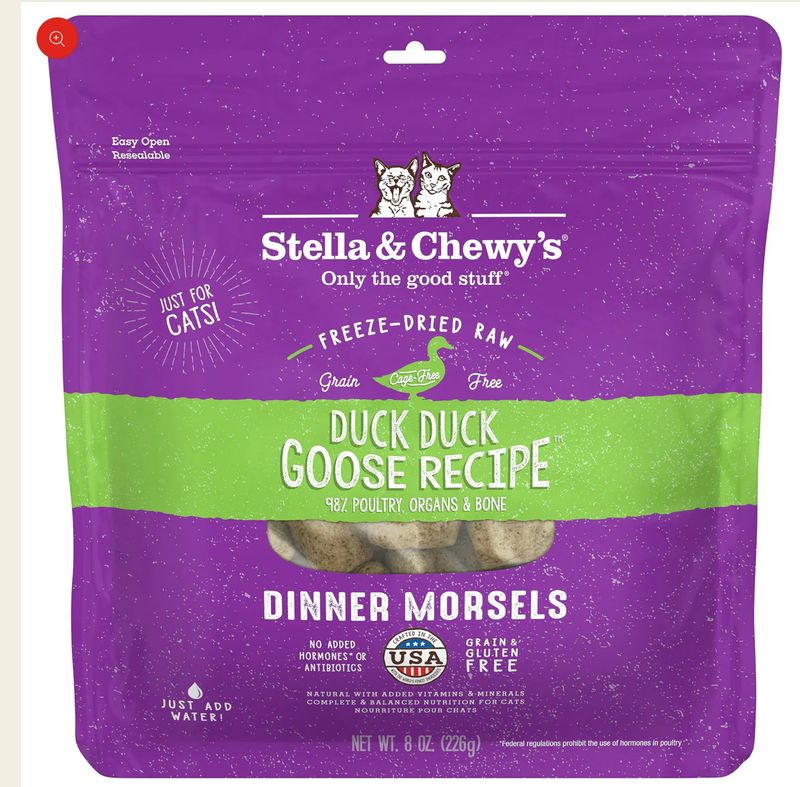 STELLA &amp; CHEWYS DUCK DUCK GOOSE FREEZE-DRIED RAW DINNER MORSELS  CAT FOOD 18OZ