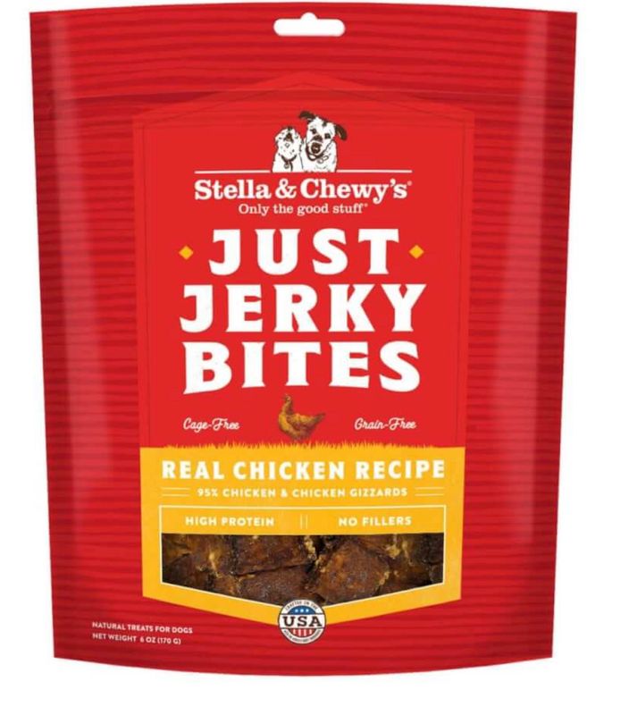 STELLA &amp; CHEWYS JUST JERKY BITES CHICKEN DOG TREAT 6OZ