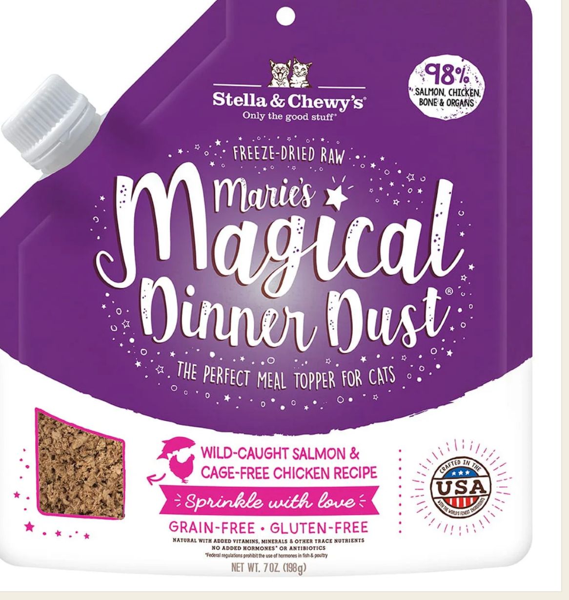 STELLA &amp; CHEWYS MARIES MAGICAL DINNER DUST SALMON &amp; CHICKEN CAT FOOD 7OZ