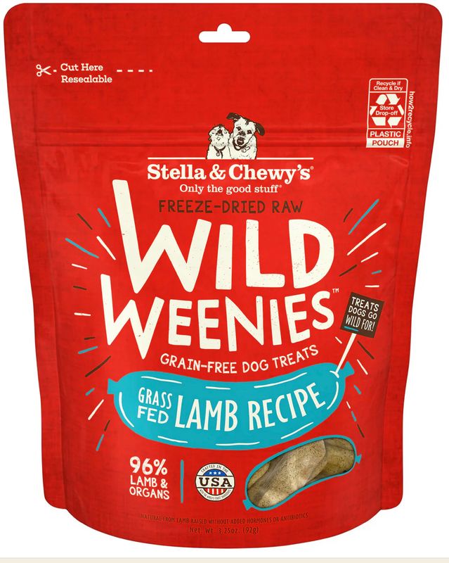 STELLA &amp; CHEWYS GRASS-FED LAMB WILD WEENIES DOG TREAT 3.25OZ