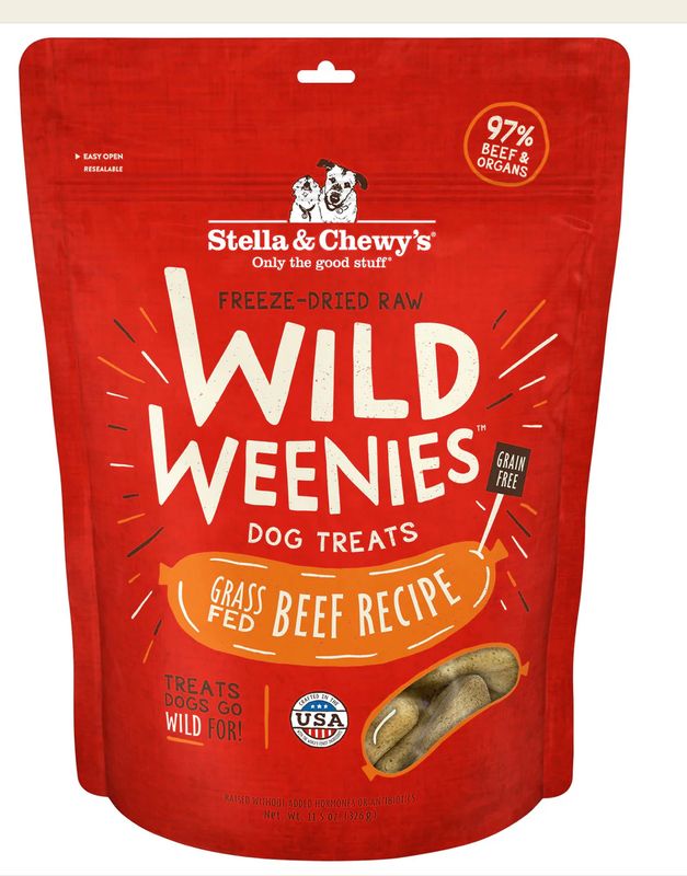STELLA &amp; CHEWYS GRASS-FED BEEF WILD WEENIES DOG  TREATS 3.25OZ