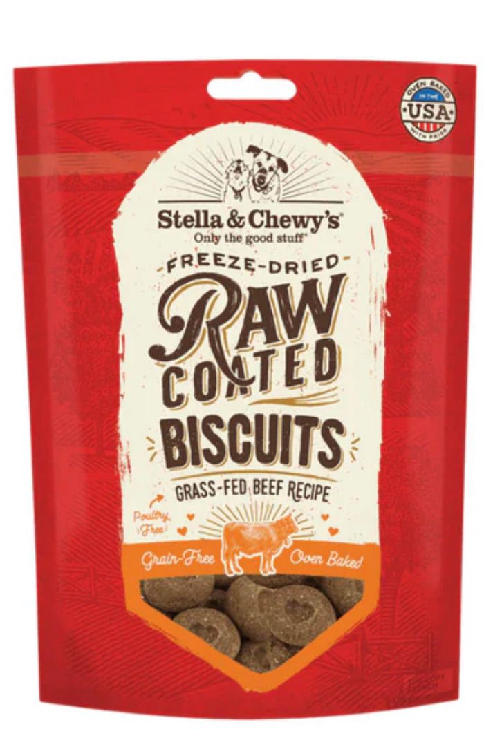 STELLA &amp; CHEWYS RAW COATED BISCUITS GRASS-FED BEEF DOG TREAT 9OZ