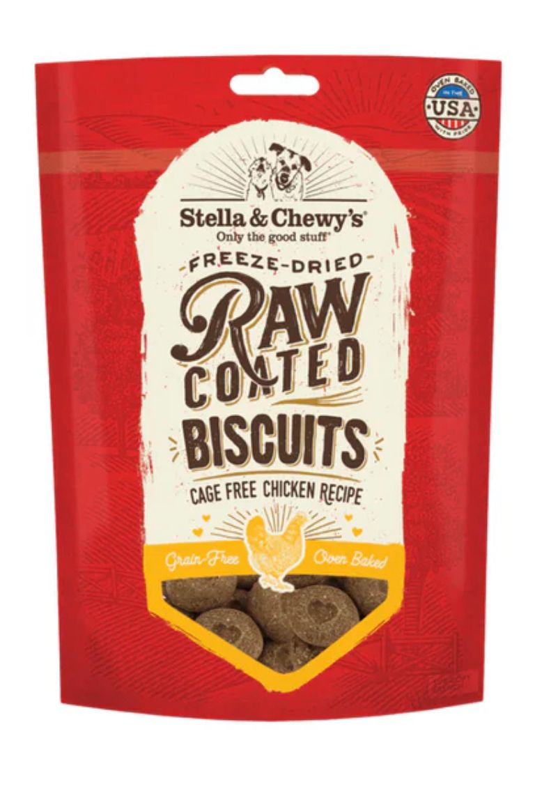 STELLA &amp; CHEWYS RAW COATED BISCUITS CAGE-FREE CHICKEN RECIPE DOG TREAT 9OZ