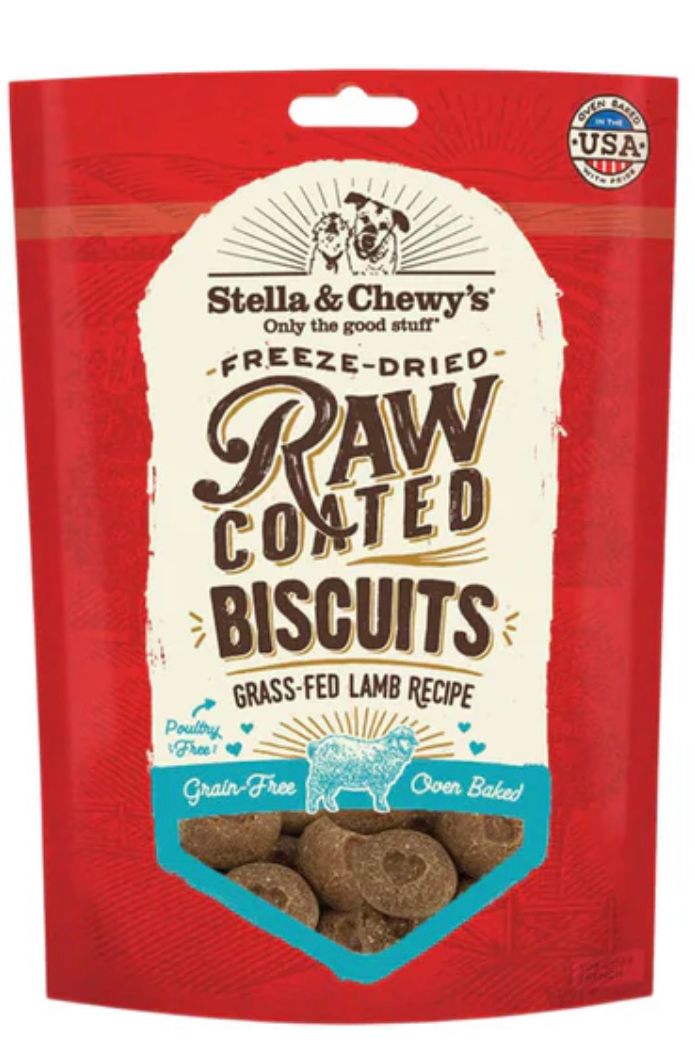 STELLA &amp; CHEWYS RAW COATED BISCUITS GRASS-FED LAMB RECIPE DOG TREAT 9OZ