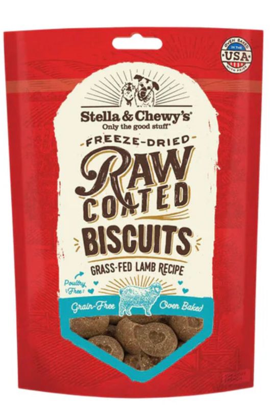 STELLA &amp; CHEWYS RAW COATED BISCUITS GRASS-FED LAMB RECIPE DOG TREAT 9OZ