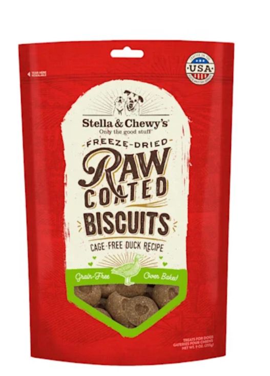 STELLA &amp; CHEWYS RAW COATED BISCUITS CAGE-FREE DUCK RECIPE DOG TREAT 9OZ