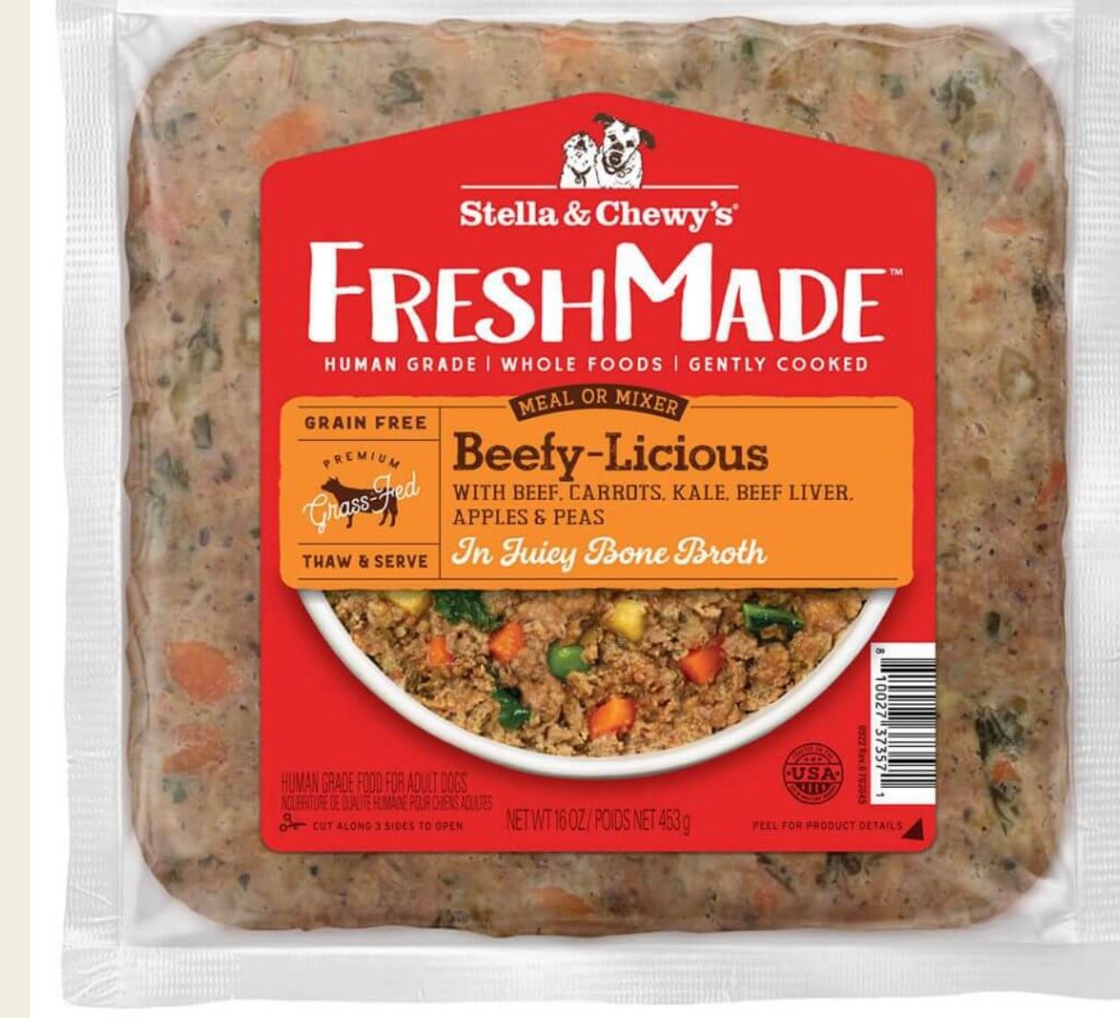 STELLA &amp; CHEWYS FRESHMADE BEEFY-LICIOUS DOG FOOD 16OZ