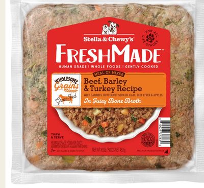 STELLA &amp; CHEWYS FRESHMADE WHOLESOME GRAINS BEEF, BARLEY &amp; TURKEY DOD FOOD 16OZ