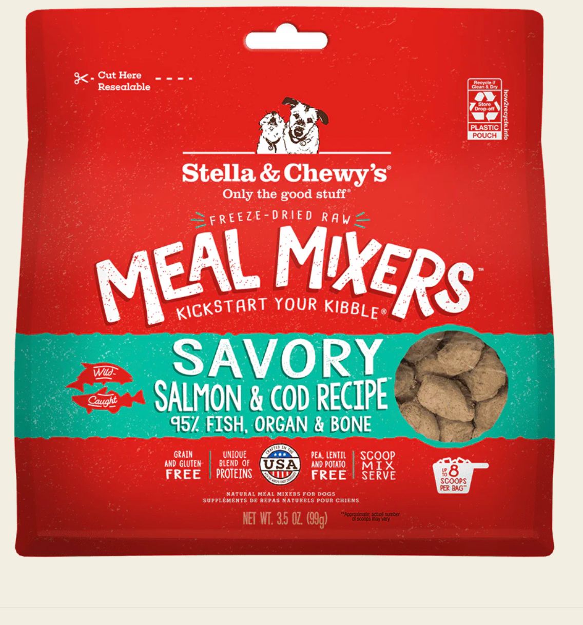 STELLA &amp; CHEWYS SAVORY SALMON &amp; COD MEAL MIXERS DOG FOOD 18OZ