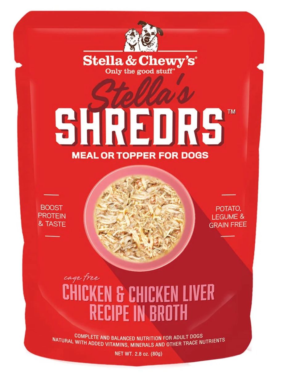*STELLA &amp; CHEWYS STELLAS SHREDRS  CAGE FREE CHICKEN &amp; CHICKEN LIVER RECIPE IN BROTH DOG FOOD 2.8OZ