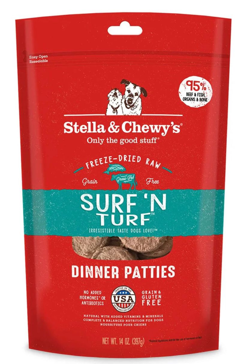 STELLA &amp; CHEWYS SURF N TURF FREEZE-DRIED RAW DINNER PATTIES DOG FOOD 25OZ