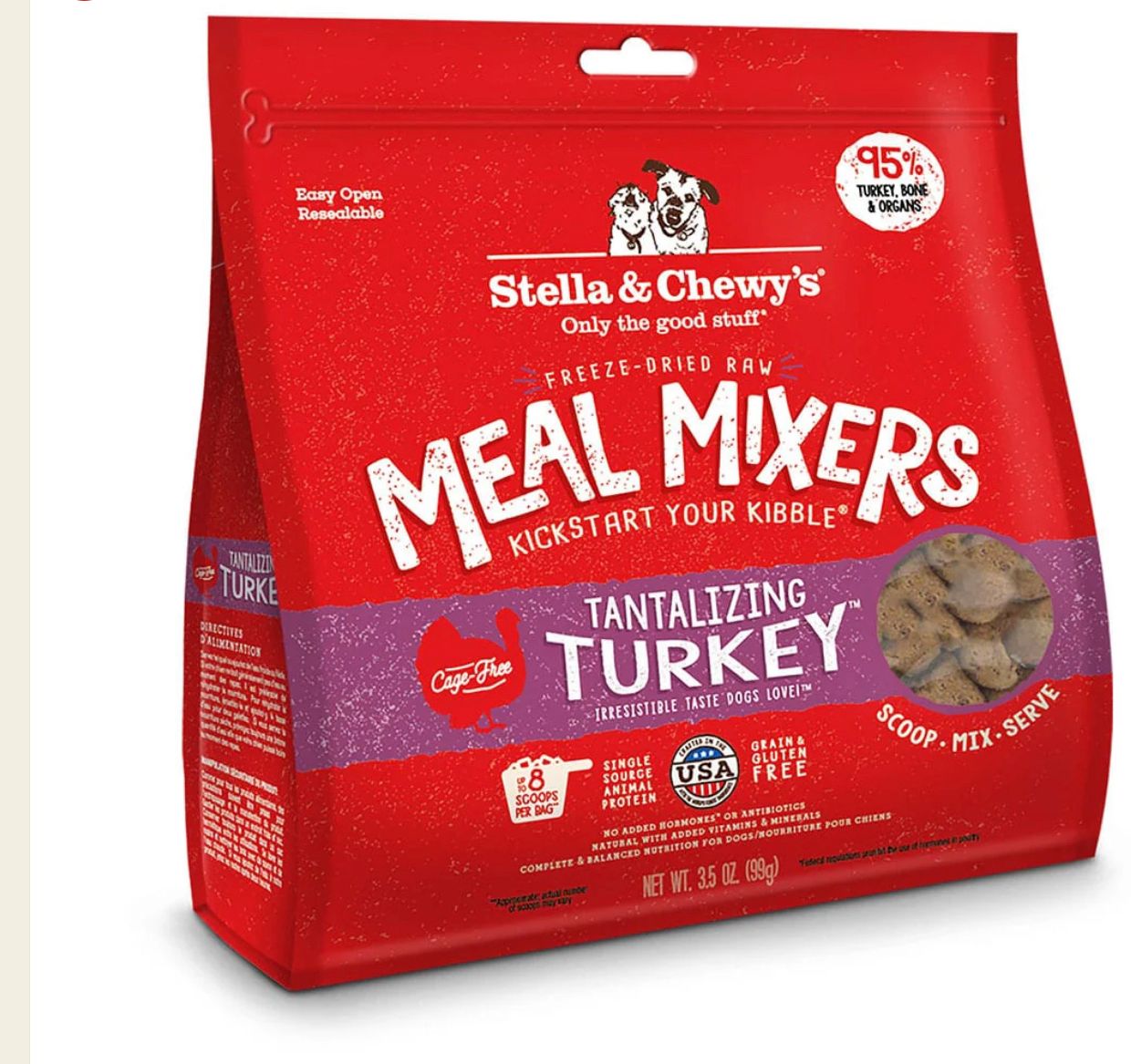 STELLA &amp; CHEWYS TANTALIZING TURKEY MEAL MIXERS DOG FOOD 18OZ