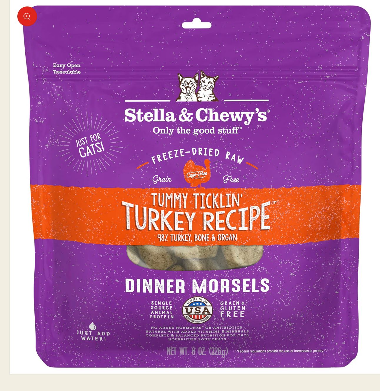 STELLA &amp; CHEWYS TUMMY TICKLIN TURKEY FREEZE-DRIED RAW DINNER MORSELS  CAT FOOD 8OZ