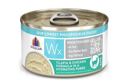 WERUVA WX PHOS FOCUSED TILAPIA &amp; CHICKEN IN A HYDRATING PURÉE CAT FOOD 3.0OZ