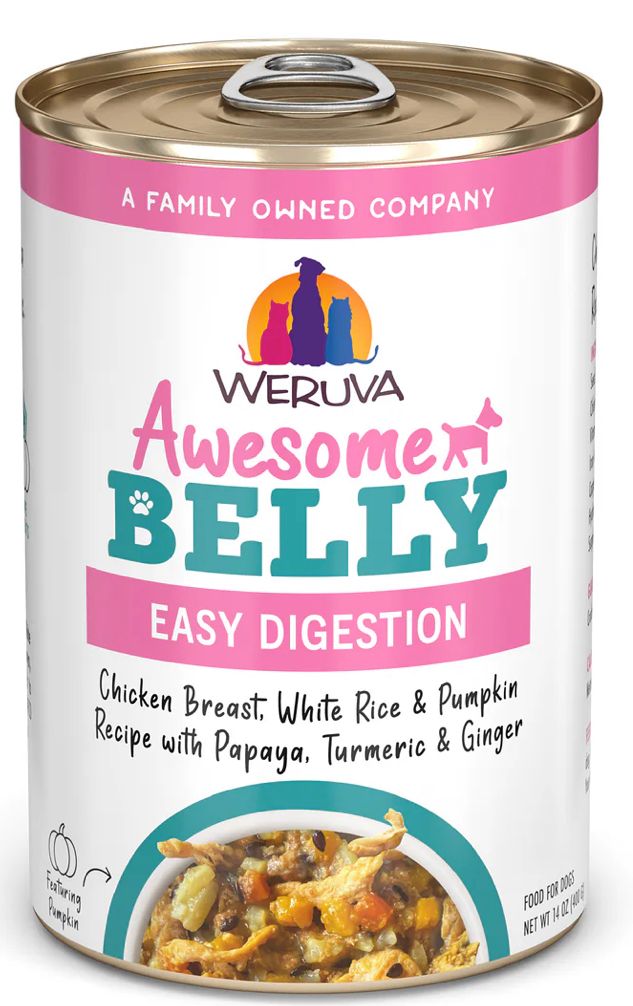 WERUVA AWESOME BELLY CHICKEN BREAST, WHITE RICE &amp; PUMPKIN RECIPE WITH PAPAYA, TUMERIC &amp; GINGER IN GRAVY DOG FOOD CASE OF 10/ 14OZ