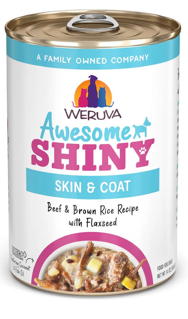 WERUVA AWESOME SHINY BEEF &amp; BROWN RICE RECIPE WITH FLAXSEED IN GRAVY DOG FOOD CASE OF 10/ 14OZ