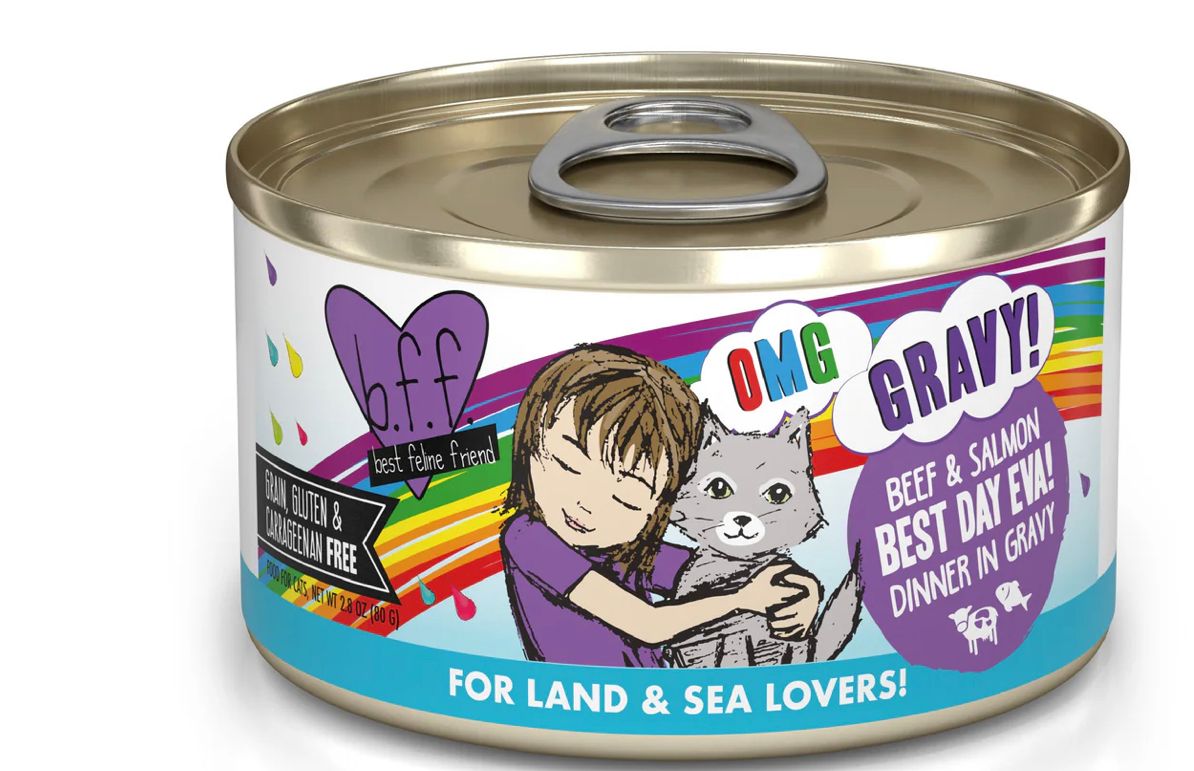 WERUVA BFF BEST DAY EVA BEEF &amp; SALMON DINNER CAT FOOD CASE OF 12/ 2.8OZ