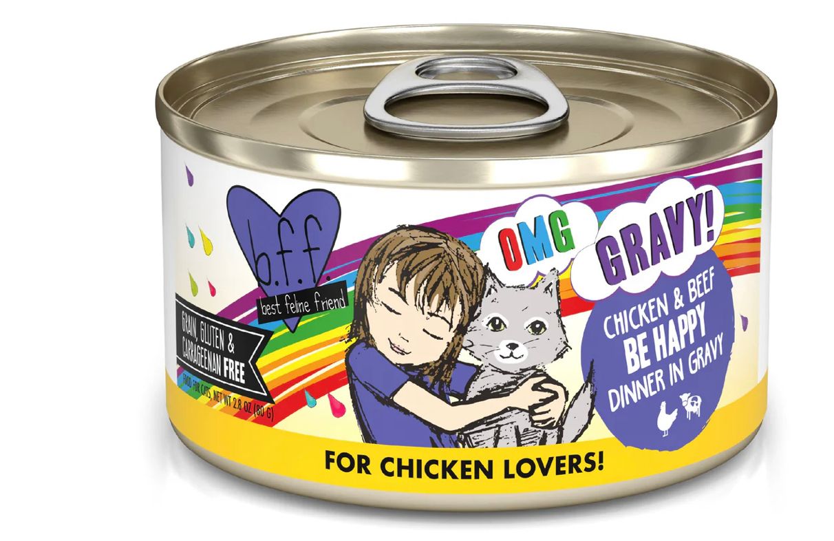 WERUVA BFF OMG BE HAPPY CHICKEN &amp; BEEF DINNER CAT FOOD 2.8OZ