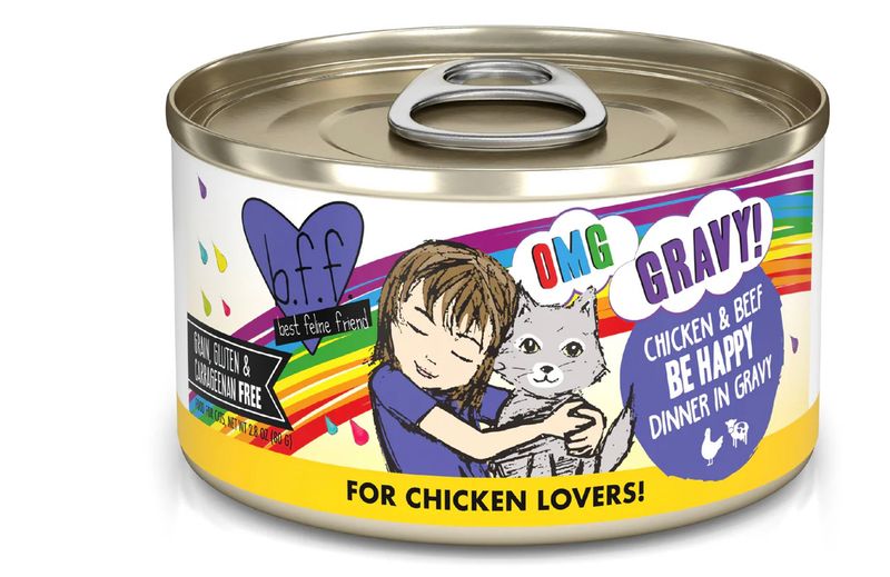WERUVA BFF OMG BE HAPPY CHICKEN &amp; BEEF DINNER CAT FOOD CASE OF 12/2.8OZ