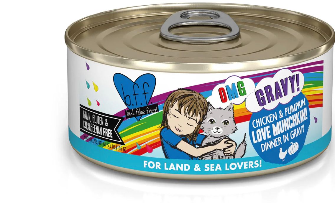 WERUVA BFF OMG LOVE MUNCHKIN CHICKEN &amp; PUMPKIN DINNER CAT FOOD CASE OF 8/5.5OZ