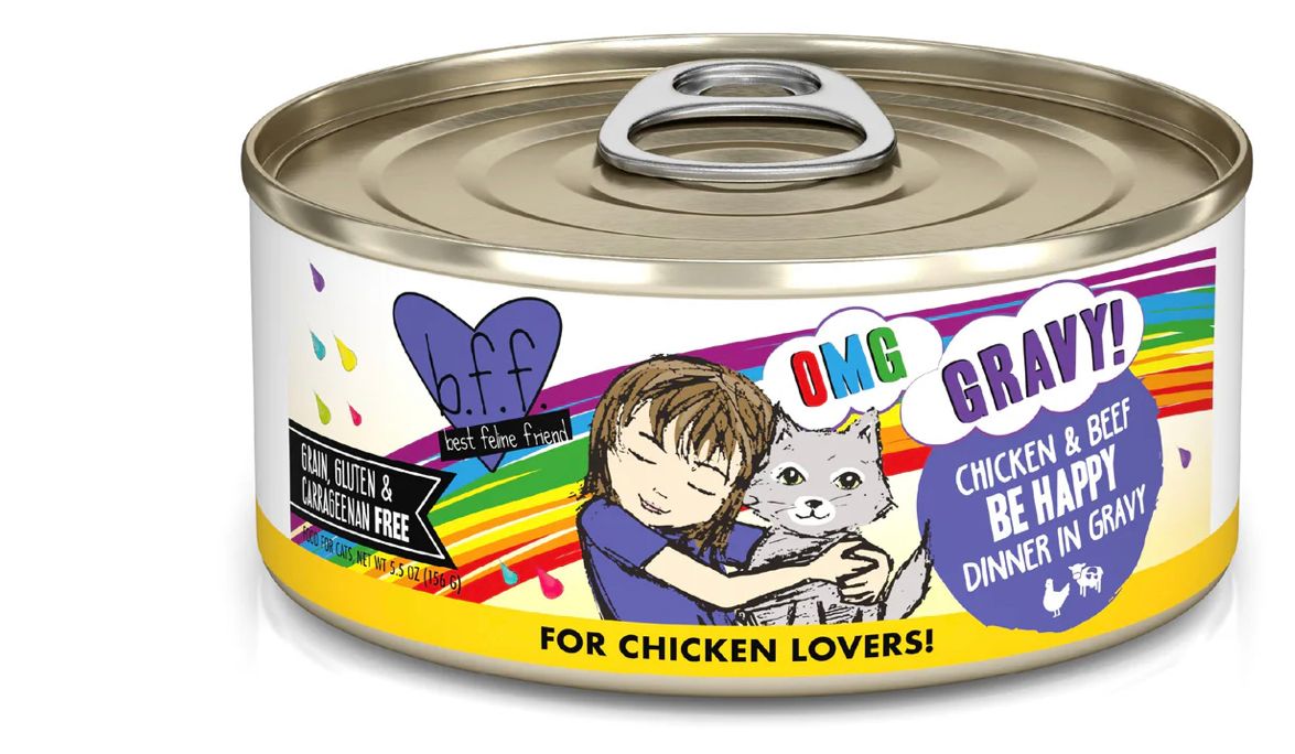WERUVA BFF OMG BE HAPPY CHICKEN &amp; BEEF DINNER CAT FOOD 5.5OZ