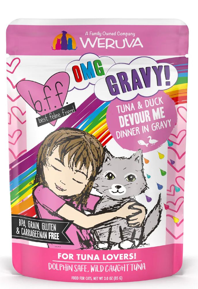 *WERUVA BFF OMG DEVOUR ME TUNA &amp; DUCK DINNER CAT FOOD 3OZ POUCH