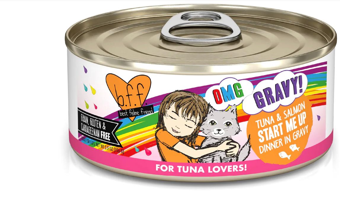 *WERUVA BFF OMG START ME UP TUNA &amp; SALMON DINNER CAT FOOD  5.5OZ CAN