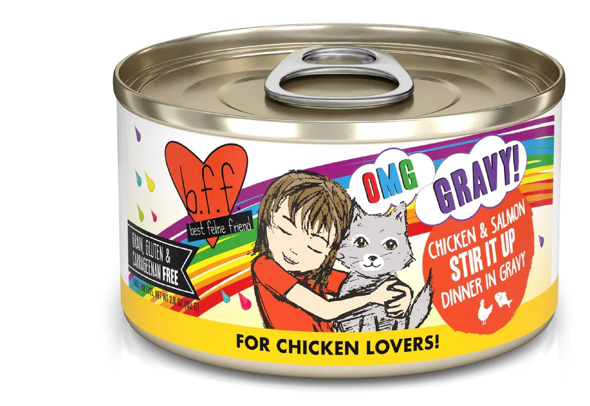 *WERUVA BFF OMG STIR IT UP CHICKEN &amp; SALMON CAT FOOD 2.8OZ