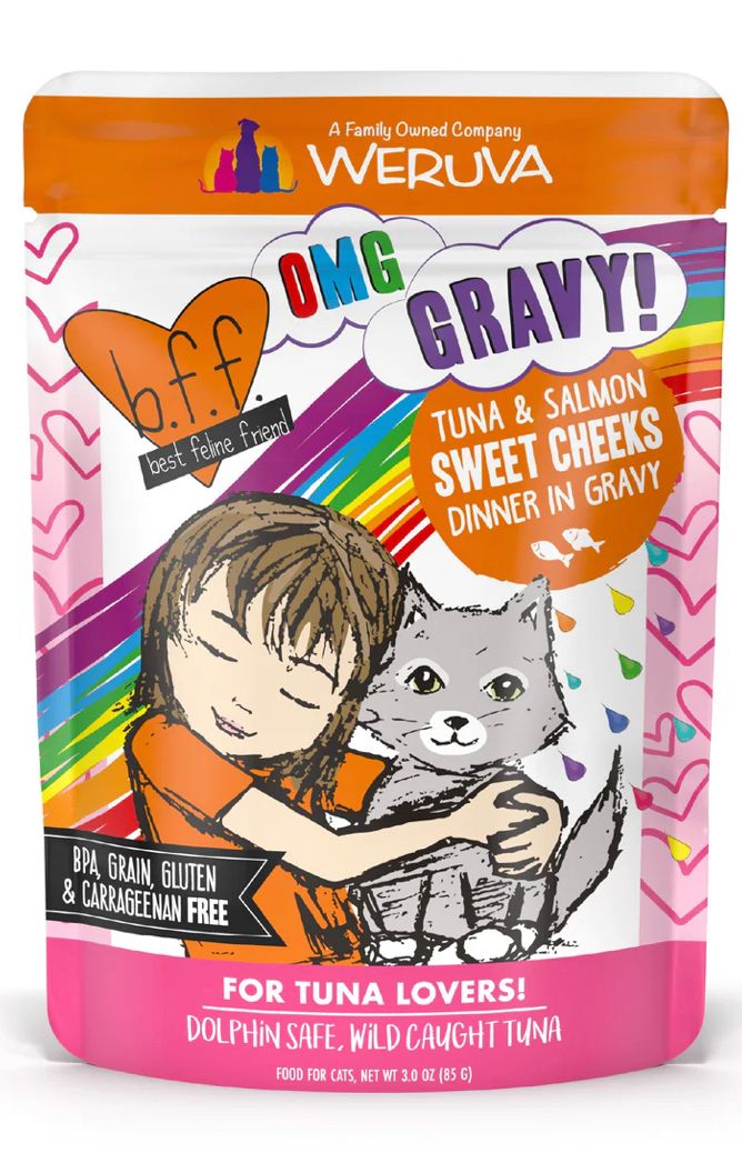 WERUVA BFF OMG SWEET CHEEKS TUNA &amp; SALMON DINNER CAT FOOD 3OZ POUCH