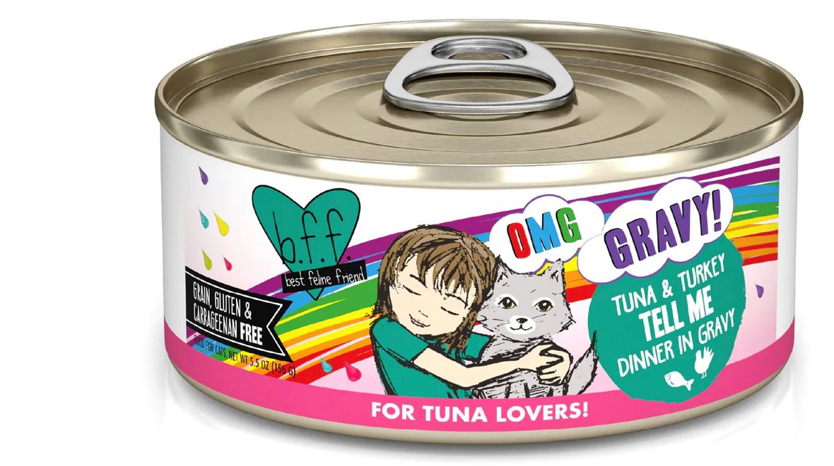WERUVA BFF OMG TELL ME TUNA &amp; TURKEY DINNER CAT FOOD CASE OF 8/5.5OZ