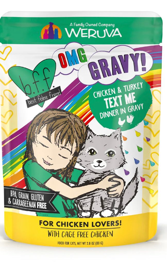 WERUVA BFF OMG TEXT ME CHICKEN &amp; TURKEY DINNER CAT FOOD 2.8OZ POUCH