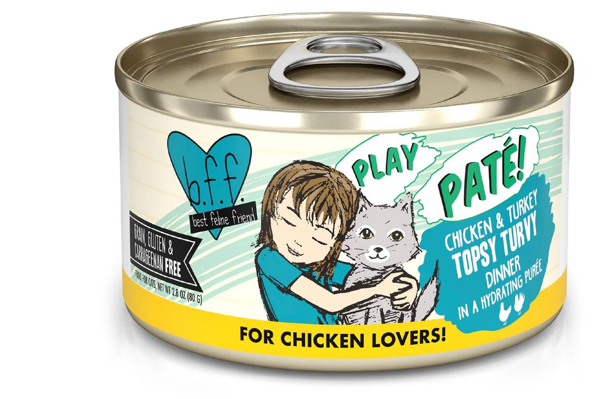 WERUVA BFF PLAY TOPSY TURVY CHICKEN &amp; TURKEY DINNER CAT FOOD CASE OF 12/2.8OZ