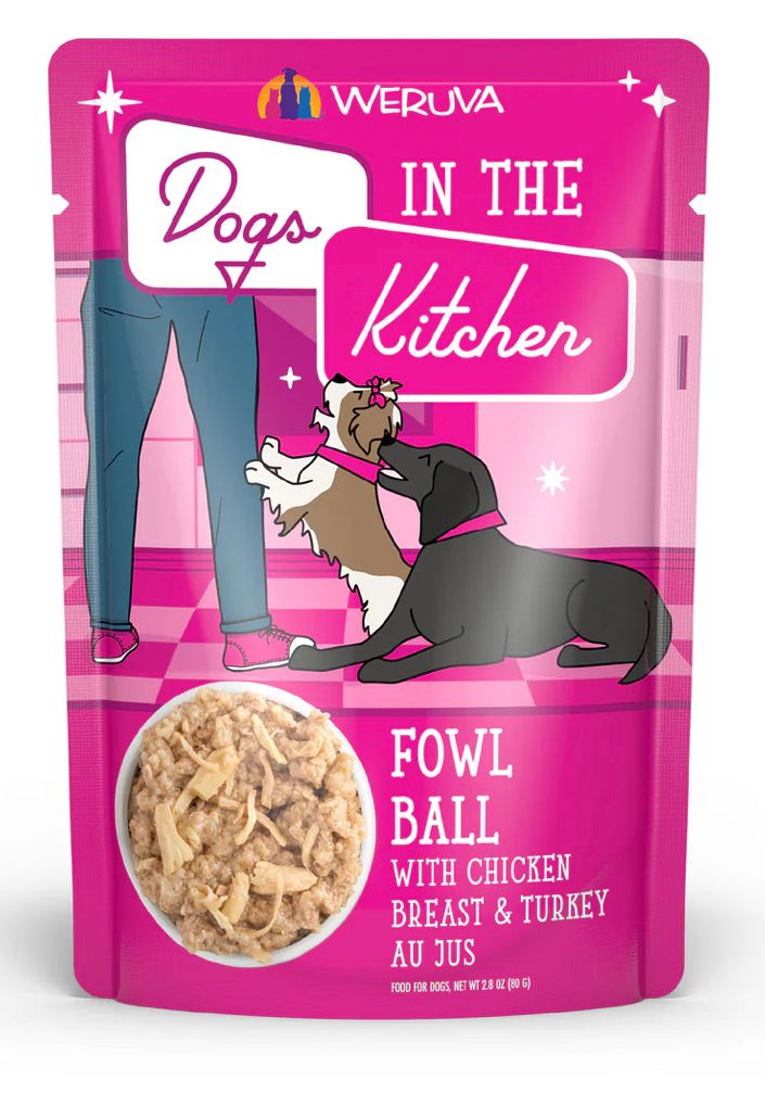 *WERUVA DOGS IN THE KITCHEN FOWL BALL DOG FOOD 2.8OZ POUCH