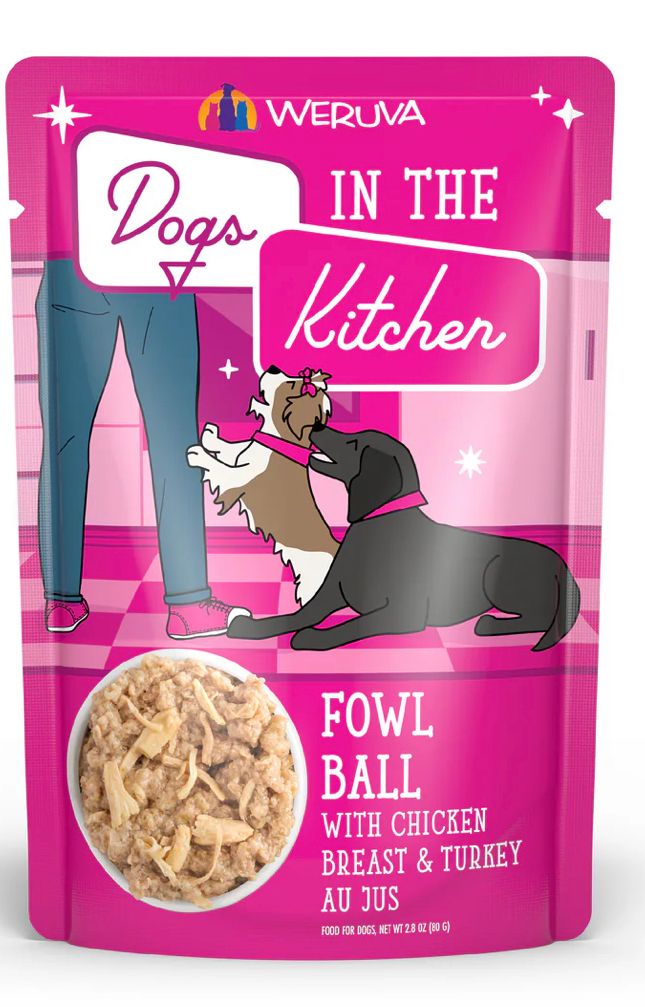 WERUVA DOGS IN THE KITCHEN FOWL BALL DOG FOOD CASE OF 12/2.8OZ POUCH