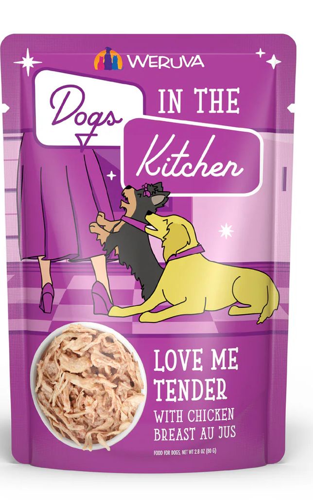 WERUVA DOGS IN THE KITCHEN LOVE ME TENDER DOG FOOD CASE OF 12/ 2.8OZ POUCH