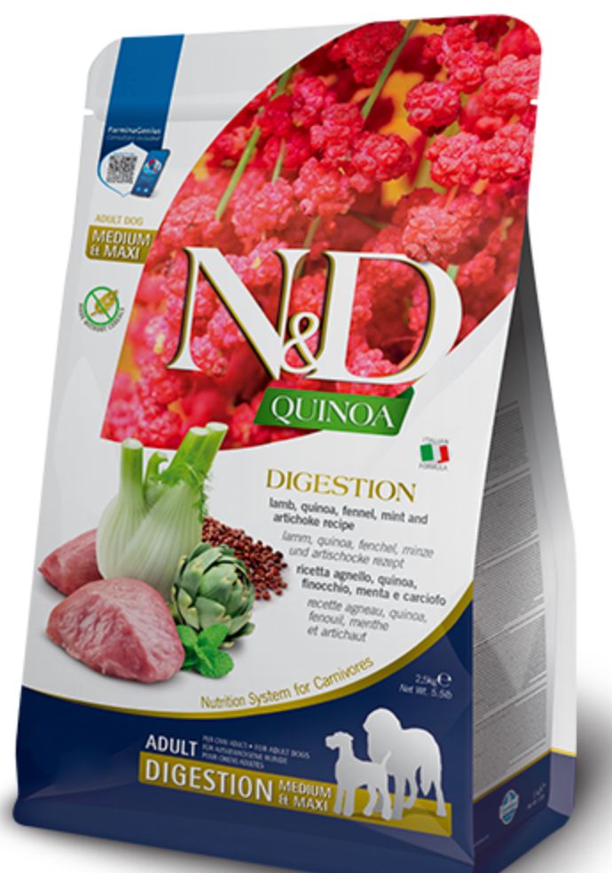 *FARMINA  QUINOA DIGESTION LAMB ADULT MEDIUM &amp; MAXI DOG FOOD 15.4LBS