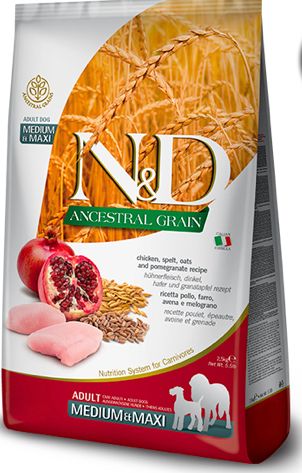 FARMINA ANCESTRAL GRAIN LIGHT CHICKEN POMEGRANATE MEDIUM &amp; MAXI DOG FOOD 26.4LBS
