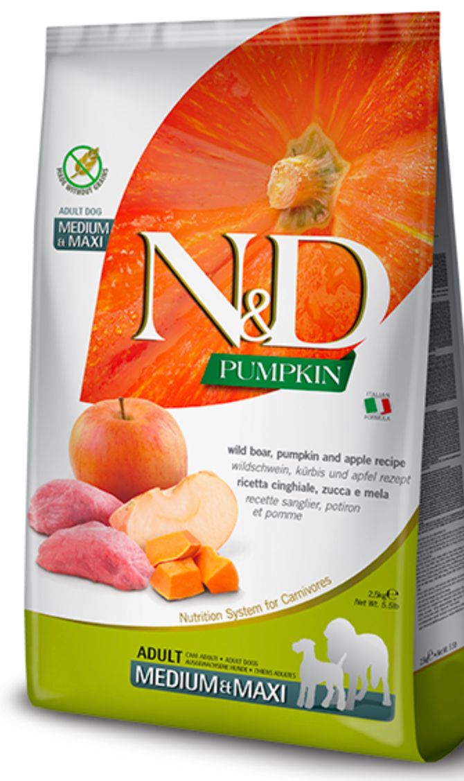 FARMINA GRAIN FREE PUMPKIN BOAR APPLE MEDIUM &amp; MAXI DOG FOOD 26.4LBS