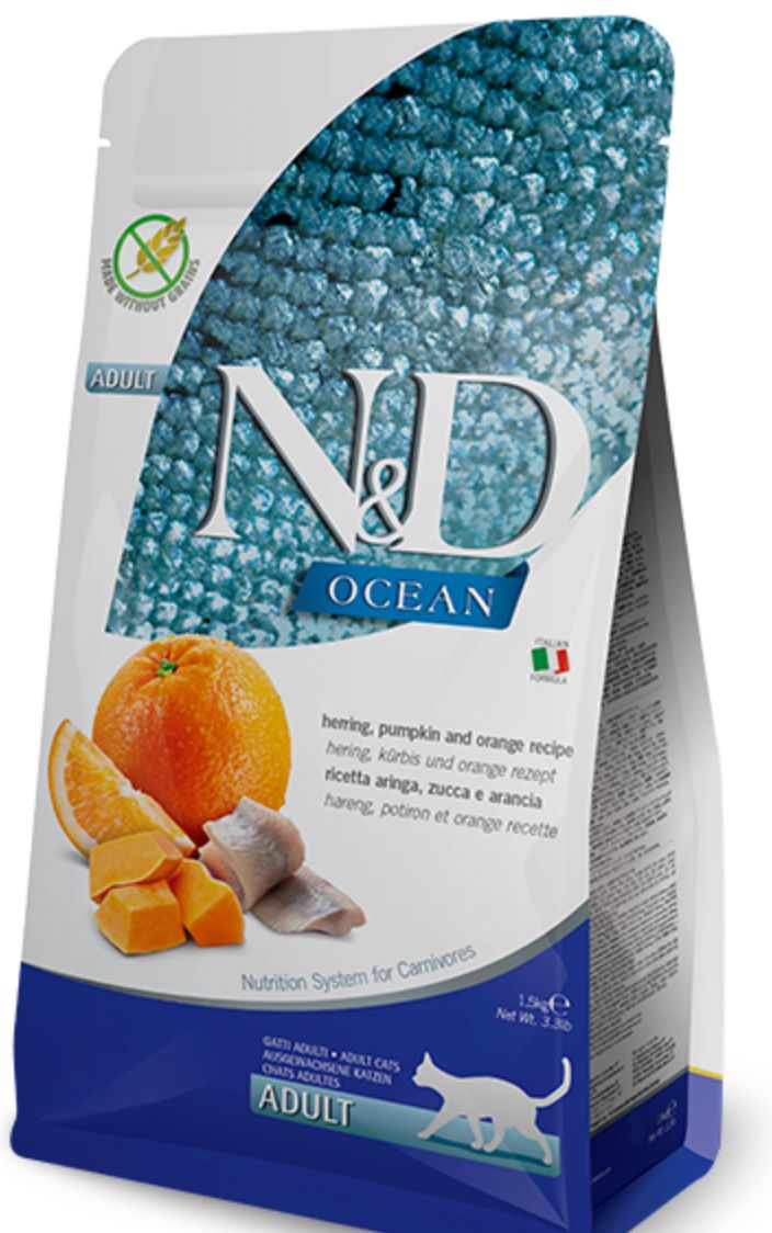 *FARMINA GRAIN FREE OCEAN HERRING PUMPKIN ORANGE CAT FOOD 3.3LBS