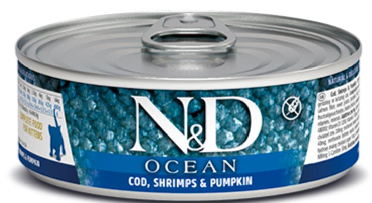 *FARMINA N&amp;D GRAIN FREE OCEAN COD, SHRIMP &amp; PUMPKIN KITTEN CAT FOOD 2.50OZ