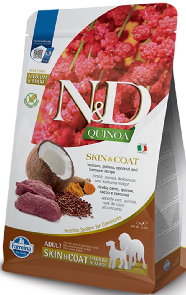 *FARMINA QUINOA SKIN &amp; COAT VENISON MEDIUM / MAX DOG FOOD 5.5LBS