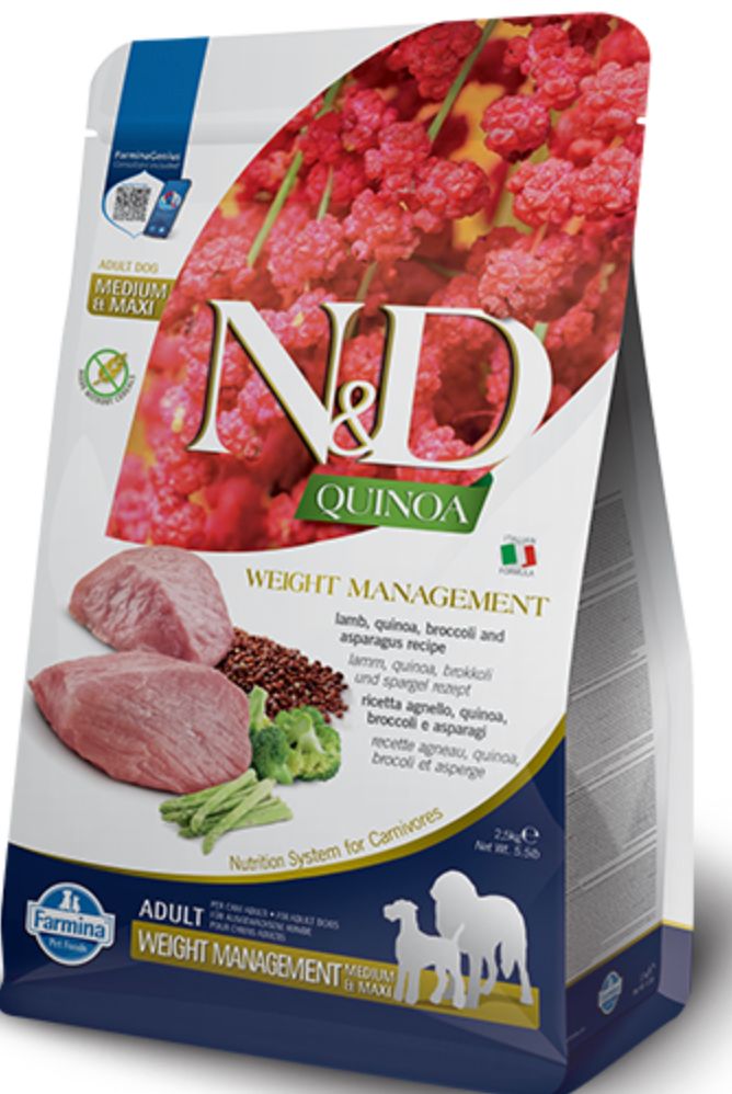FARMINA QUINOA WEIGHT MANAGEMENT LAMB ADULT MEDIUM &amp; MAXI DOG FOOD 15.4LBS